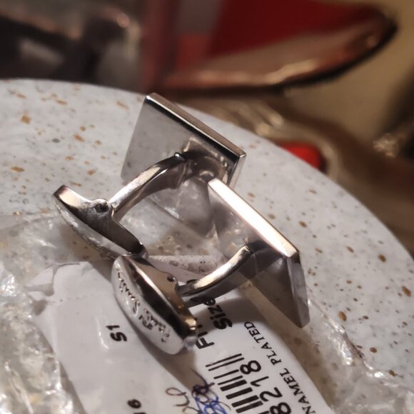 Paul Smith New Square Enameled Striped Logo Cufflinks Silver Tone - Picture 6 of 6